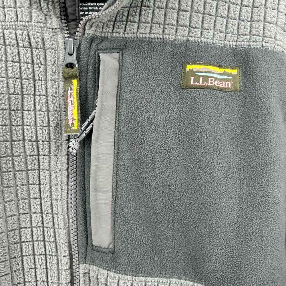 L.L. Bean Mountain Classic Windproof Fleece Grid Grey Jacket Mens Medium Hiking - Picture 3 of 11